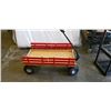 Image 1 : WOODEN WAGON WITH METAL HANDLE AND RED SIDE BOARDS