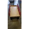 Image 2 : WOODEN WAGON WITH METAL HANDLE AND RED SIDE BOARDS