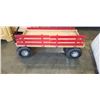 Image 3 : WOODEN WAGON WITH METAL HANDLE AND RED SIDE BOARDS