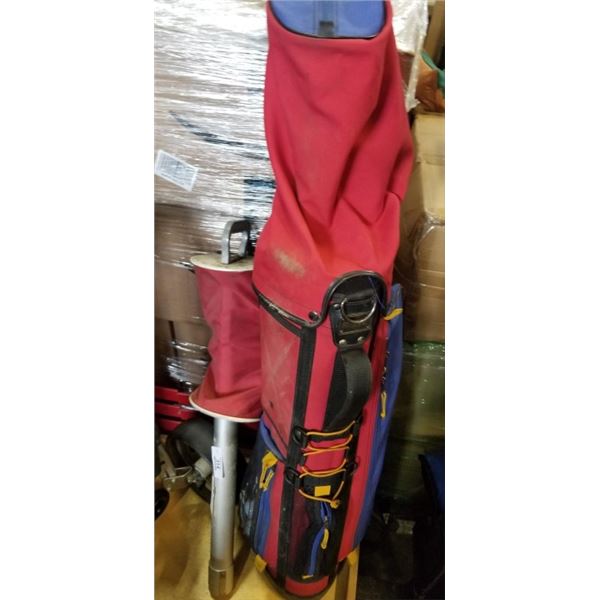 GOLF BAG OF LH SLAZENGER IRONS, WILSON DRIVERS WITH GOLFBALL SHAGGER OF EXPERIENCED GOLF BALLS