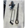 Image 1 : 3 INCH BENCH VISE AND LARGE WRENCH, MADE IN USA AND SAW