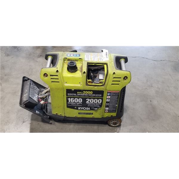AS FOUND RYOBI RYCI 2000 DIGITAL INVERTER GENERATOR. 1600 RUNNING WATTS. 2000 STARTING WATTS