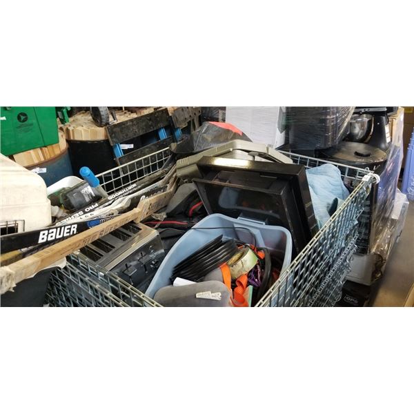 PALLET OF ASSORTED GOODS, CONTENTS OF REPOSESSSED VEHICLES, BIN NOT INCLUDED