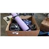 Image 1 : BOX OF SPORTING GOODS INCLUDING YOGA MAT, SELECT PUNCHING BAG, ICE SKATES, HOCKEY GLOVES