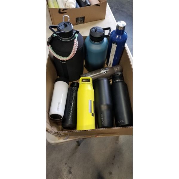 9 WATER BOTTLES. 2 FROM STARBUCKS 1 FROM WIRED, 2 FROM RONFLASK