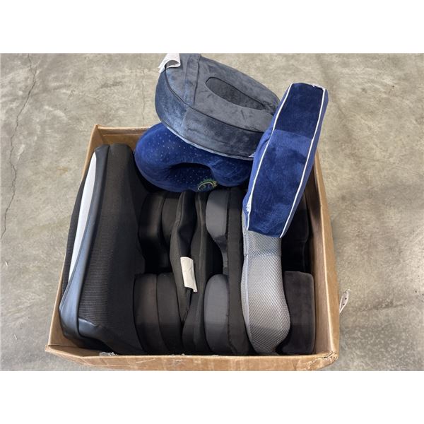 BOX OF ASSORTED TRAVEL PILLOWS