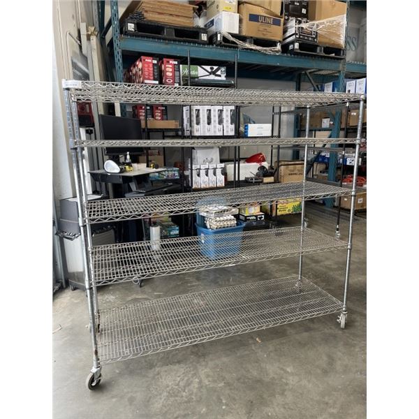 5-TIER METAL ROLLING RACK - 6FT WIDE, 2FT DEEP, 5.5FT TALL