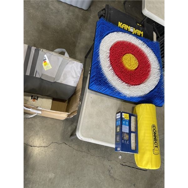 CONNECT FOUR PLAYING DISCS AND EASTMAN AX THROWING TARGET WITH KAN JAM SCORE BASKET AND LIGHTS