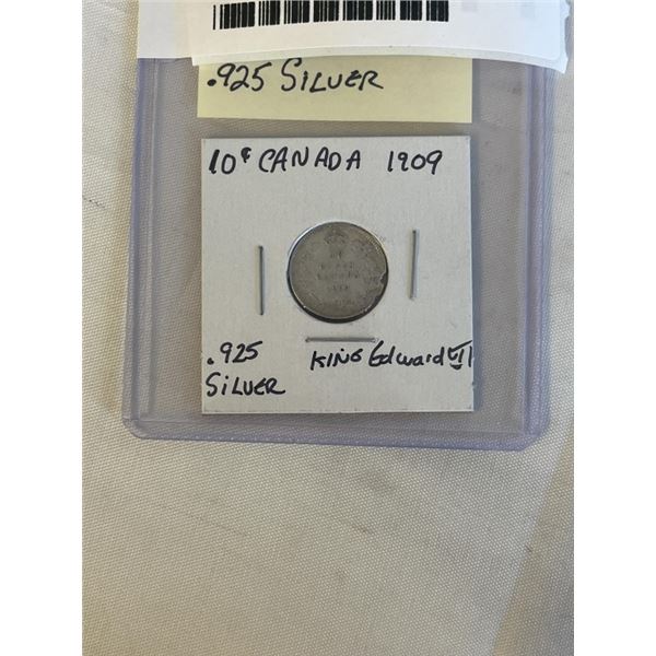 1909 CANADIAN SILVER 10 CENT KING EDWARD VII .925 SILVER