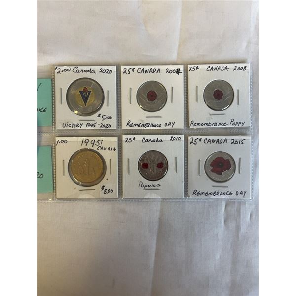 6 SPECIAL CANADIAN REMEMBRANCE DAY VICTORY COINS 2004-2020