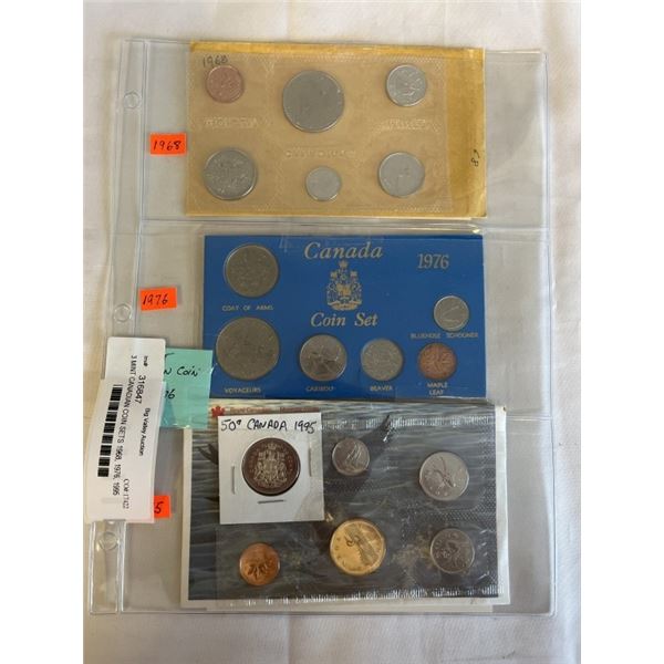 3 MINT CANADIAN COIN SETS 1968, 1976, 1995