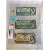 Image 1 : LAST 3 ISSUES OF CANADIAN $1 BILL 1954, 1967, 1973 LAST ISSUE