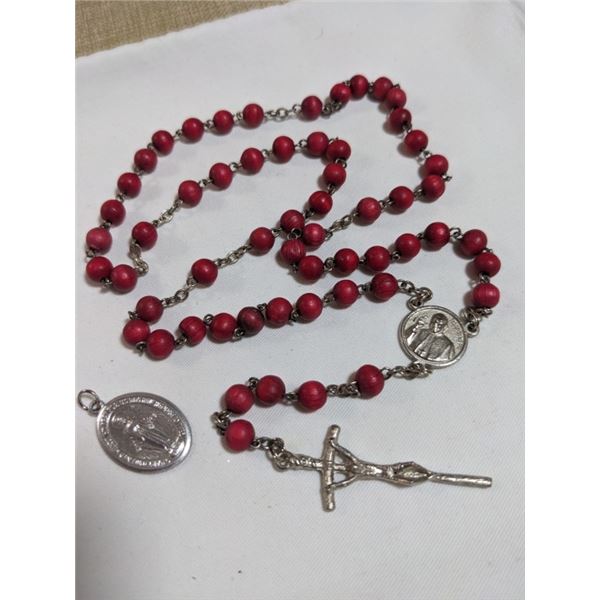 VINTAGE WOOD BEADS ROSARY W/ CRUCIFIX CROSS AND PENDANT