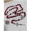 Image 1 : VINTAGE WOOD BEADS ROSARY W/ CRUCIFIX CROSS AND PENDANT