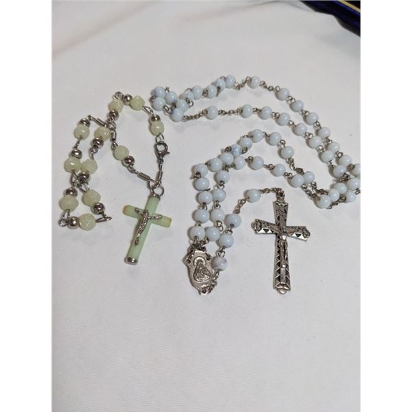 VINTAGE ITALY ROSARY AND PEAD BRACELET W/ CROSS PENDANT/ CHARM