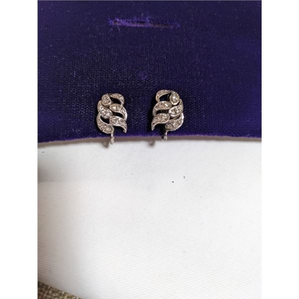 PAIR OF STERLING SILVER SCREW ON EARRINGS W/ GENUINE DIAMONNDS