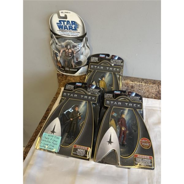 3 STAR TREK 2009 GALAXY COLLECTION FIGURES AND 1 2008 STAR WARS FIGURE