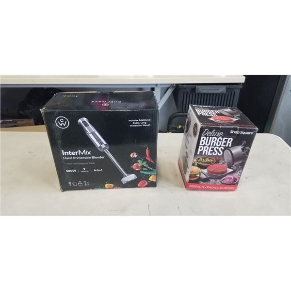 NEW CHEFWAVE INTERMIX HAND IMMERSION BLENDER AND DELUXE BURGER PRESS