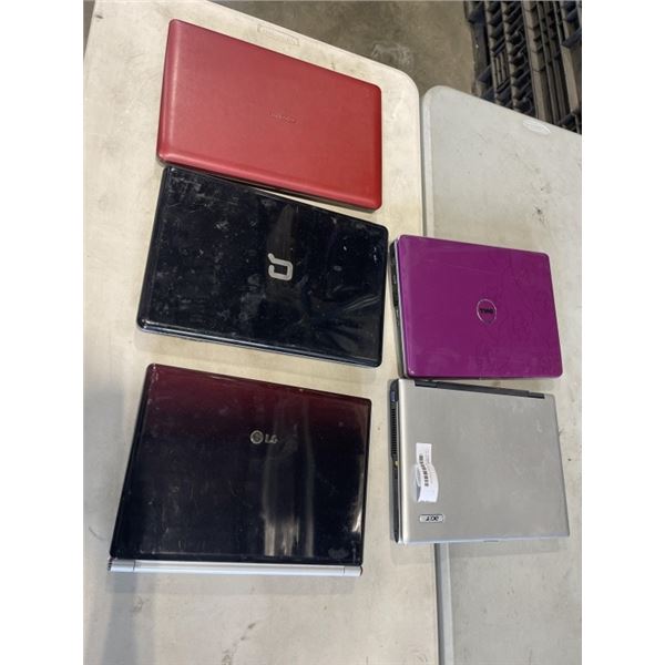 5 ASSORTED LAPTOPS. CONDITION UNKNOWN