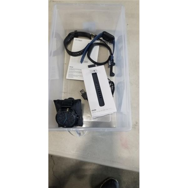 MENS WATCH AND 3 FITBITS - UNKNOWN CONDITION, HAS NEW EXTRA BAND
