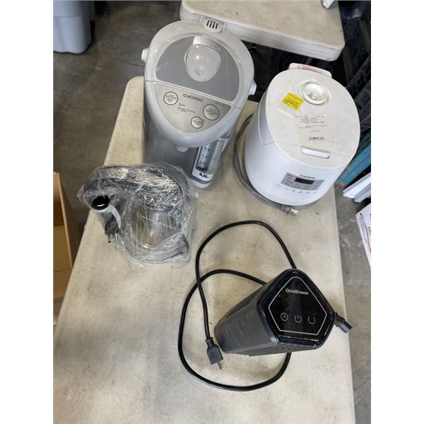 CUCKOO HOT WATER DISPENSER, RICE COOKER/ STEAMER AND KETTLE ETC