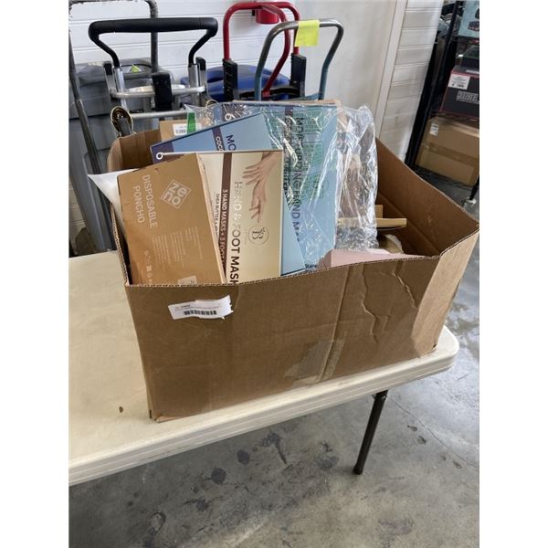 BOX OF AMAZON OVERSTOCK INCLUDING 2 BLOOMORA MOISTURIZING HAND MASKS, SHOP SQUARE GLIDE CAPS, BLOOMO