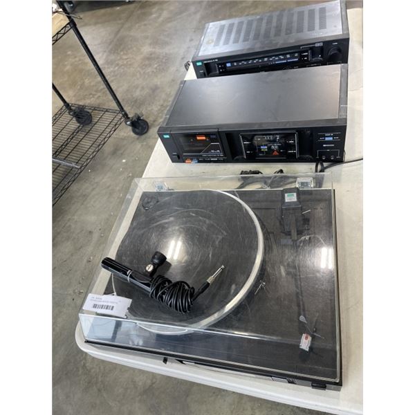 VINTAGE STEREO RECEIVER, CASSETTE DECK AND RECORD PLAYER