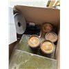 Image 5 : BOX OF VINTAGE TINS W/ HARDWARE, APPLE CRATE, AND HOSE