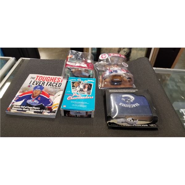 LOT OF SPORTS COLLECTIBLES - BASEBALL FIGURES, MAGAZIN, CHEERLEADING CARDS AND PHOTO BOOK