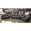 Image 1 : BLACK LEATHER SOFA, BLACK LEATHER LOVE SEAT AND BLACK LEATHER CHAIR