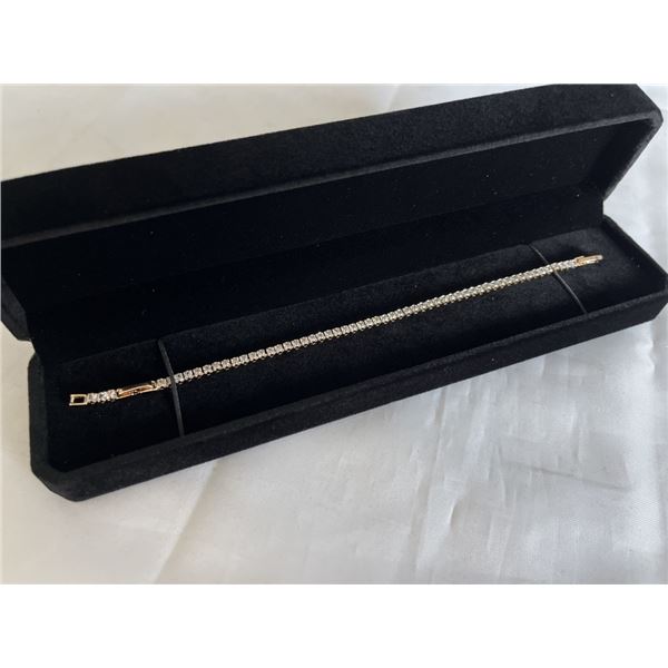 NEW 18K GOLD PLATED 2.5MM PRINCESS CUT SIMULATED DIAMOND (CZ) TENNIS BRACELET, 6.75-7.75" LONG