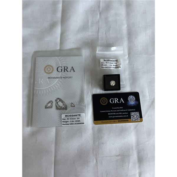 NEW 3.0CT MOISSANITE STONE, ROUND BRILLIANT CUT, GH-VVS1 TESTED POSITIVE W/ DIAMOND TESTER (MORE BRI