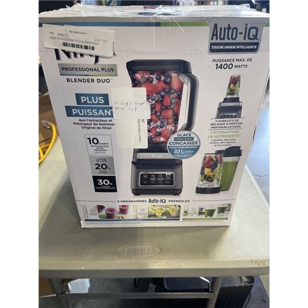 NINJA PROFESSIONAL PLUS BLENDER DUO AUTO-IQ 1400W COUNTERTOP BLENDER W/ NINJA CUPS - TESTED WORKING,