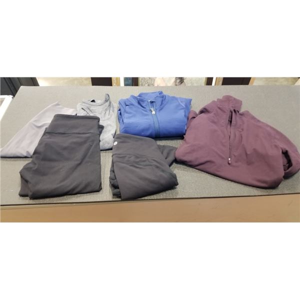 3 PAIRS OF LULULEMON YOGA PANTS, 2 LULULEMON SWEATERS AND LULULEMON TOP