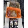 Image 1 : 2 TRAYS OF DRINKING GLASSES INCLUDING 2 HAND PAINTED WINE GLASSES