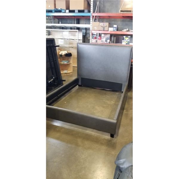 GREY LEATHER QUEENSIZE PLATFORM BEDFRAME