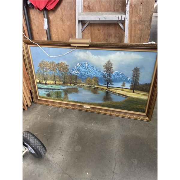 LARGE OIL PAINTING W/ LIGHT