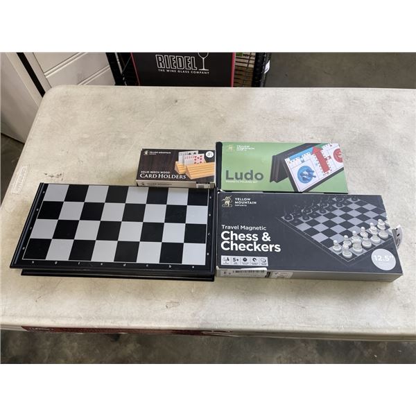 YELLOWMOUNTAIN CHESS SET AND TRAVEL MAGNETIC CHESS & CHECKERS AND MAGNETIC FOLDING LUDO SET AND SOLI
