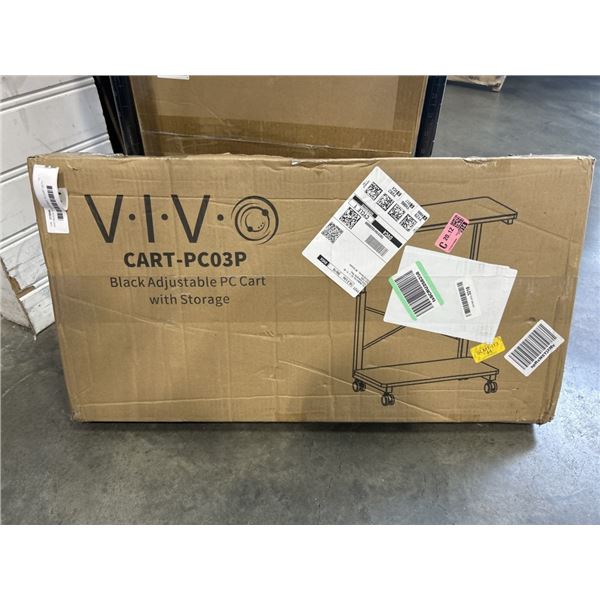 VIVO BLACK ADJUSTABLE PC CART WITH STORAGE