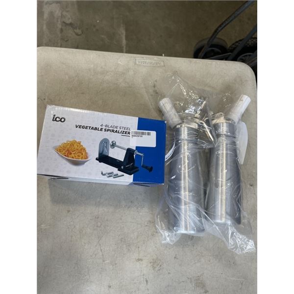 2 ICO WHIPPED CREAM DISPENSER AND 4 BLADE STEEL VEGETABLE SPIRALIZER