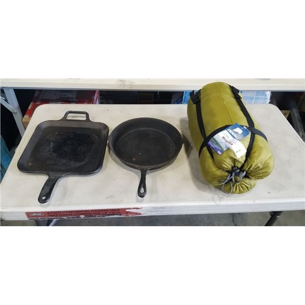 DENALI SLEEPING BAG AND 2 CAMPING PANS. SIZE 78 INCH. BAMBOO DARK COLOR