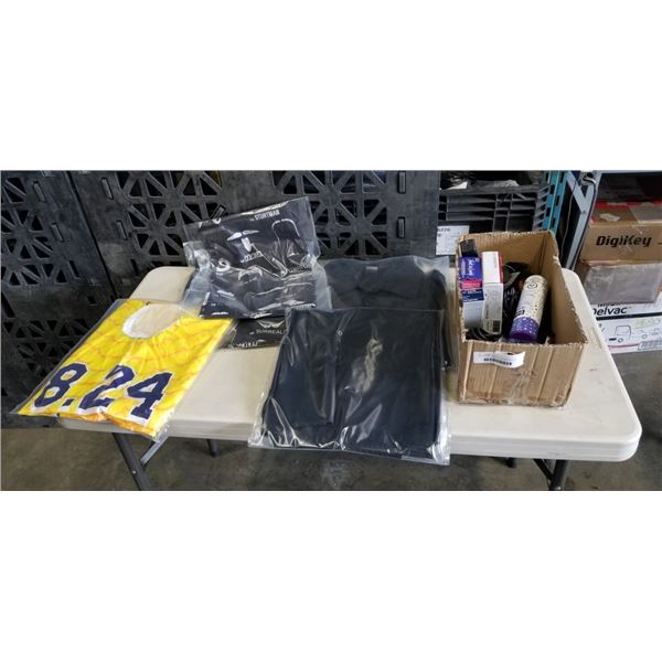 BOX OF NEW COOKING APRONS AND CHEF COATS