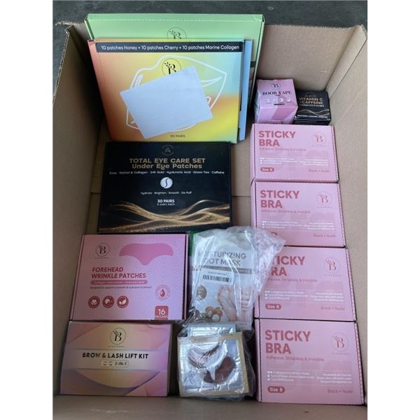 TRAY OF ASSORTED STICKY BRAS, LASH KITS, EYE PATCHES