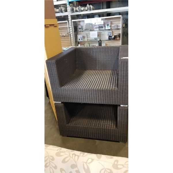 PAIR OF RATTAN OUTDOOR ARMCHAIRS