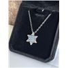 Image 2 : NEW PLATINUM PLATED 20.0MM BLUE SIMULATED DIAMOND (CZ) SNOWFLAKE NECKLACE, CHAIN 18" LONG
