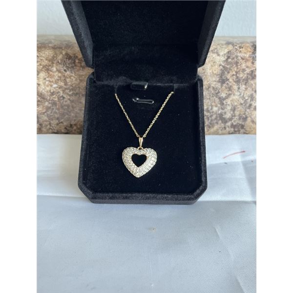 NEW 18K GOLD PLATED 24.0MM SIMULATED DIAMOND (CZ) HEART NECKLACE, CHAIN 18" LONG