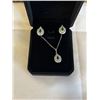Image 1 : NEW PLATINUM PLATED 1.2CT PEAR CUT GREEN SIMULATED DIAMOND (CZ) HALO 2 PIECE SET, CHAIN 16-18" LONG