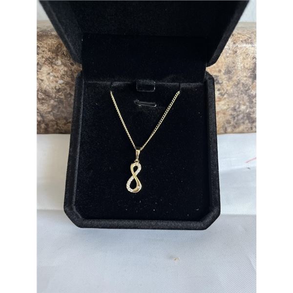 NEW 14K GOLD PLATED 20.0MM SIMULATED DIAMOND (CZ) INFINITY NECKLACE, CHAIN 18" LONG