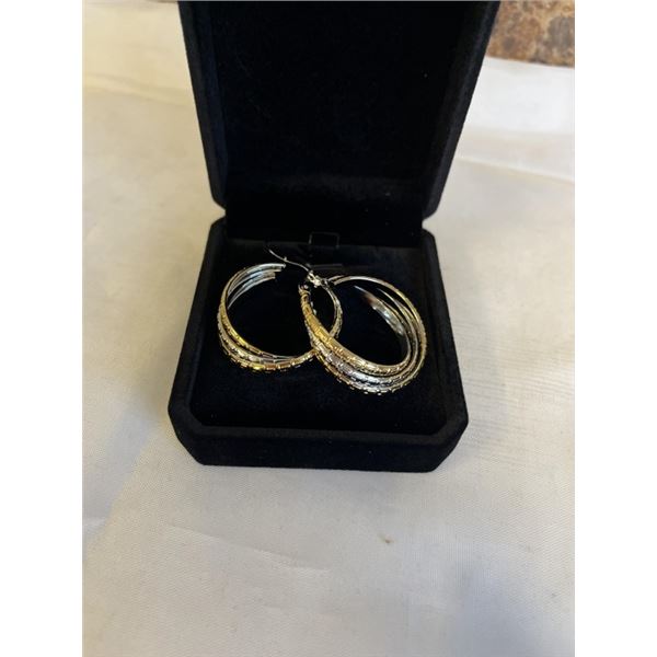 NEW 14K GOLD & PLATINUM PLATED 38.0MM TRIPLE TWISTED HOOP EARRINGS