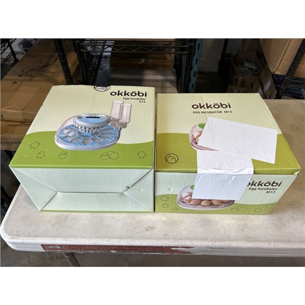 2 NEW OKKOBI EGG INCUBATORS. M12 AND E 12